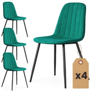 Set 4 scaune tapitate din catifea LUMO, 46x44x87 cm, sezut matlasat, picioare metalice, maxim 130 kg, verde