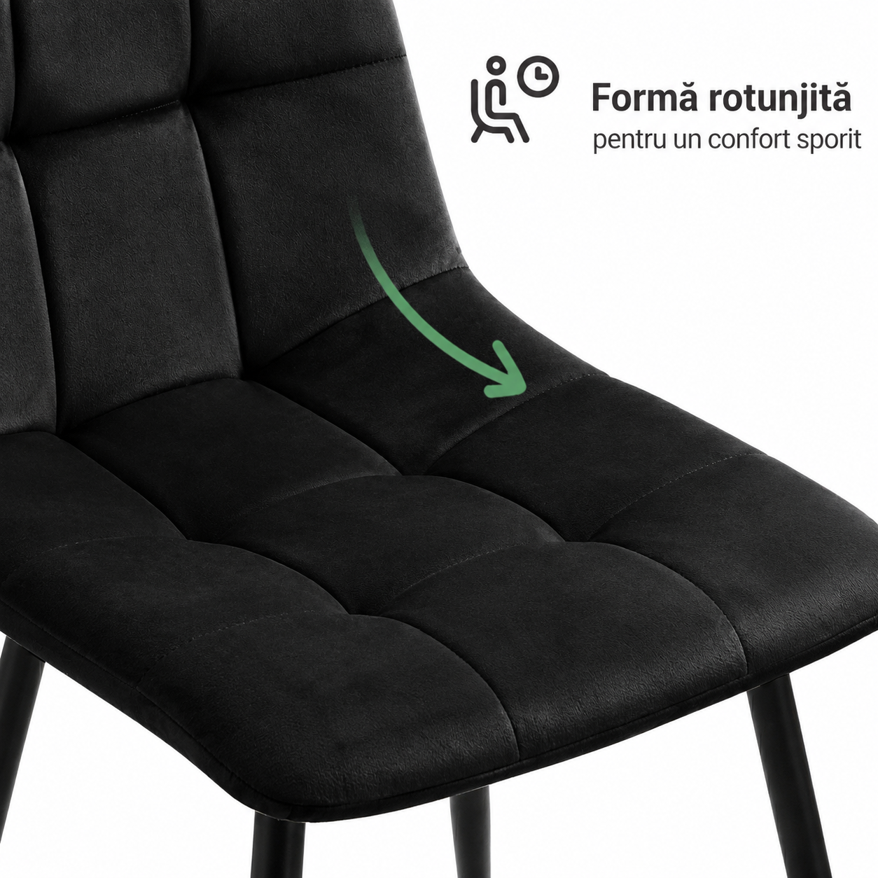 Set 4 scaune dining tapitate Nero din catifea, sezut matlasat, picioare metalice, 46x44x87 cm, maxim 130 kg, negru - imagine 4