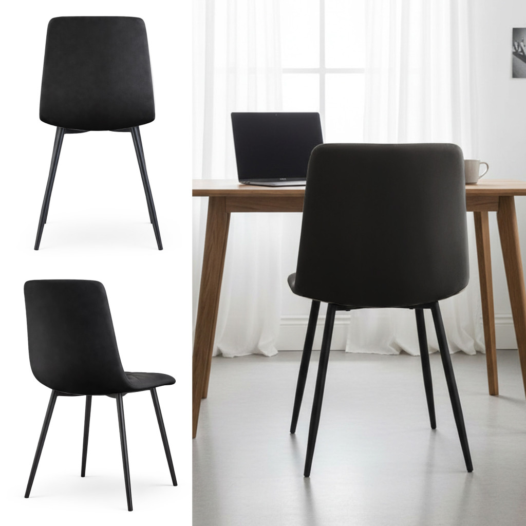 Set 4 scaune dining tapitate Nero din catifea, sezut matlasat, picioare metalice, 46x44x87 cm, maxim 130 kg, negru - imagine 8