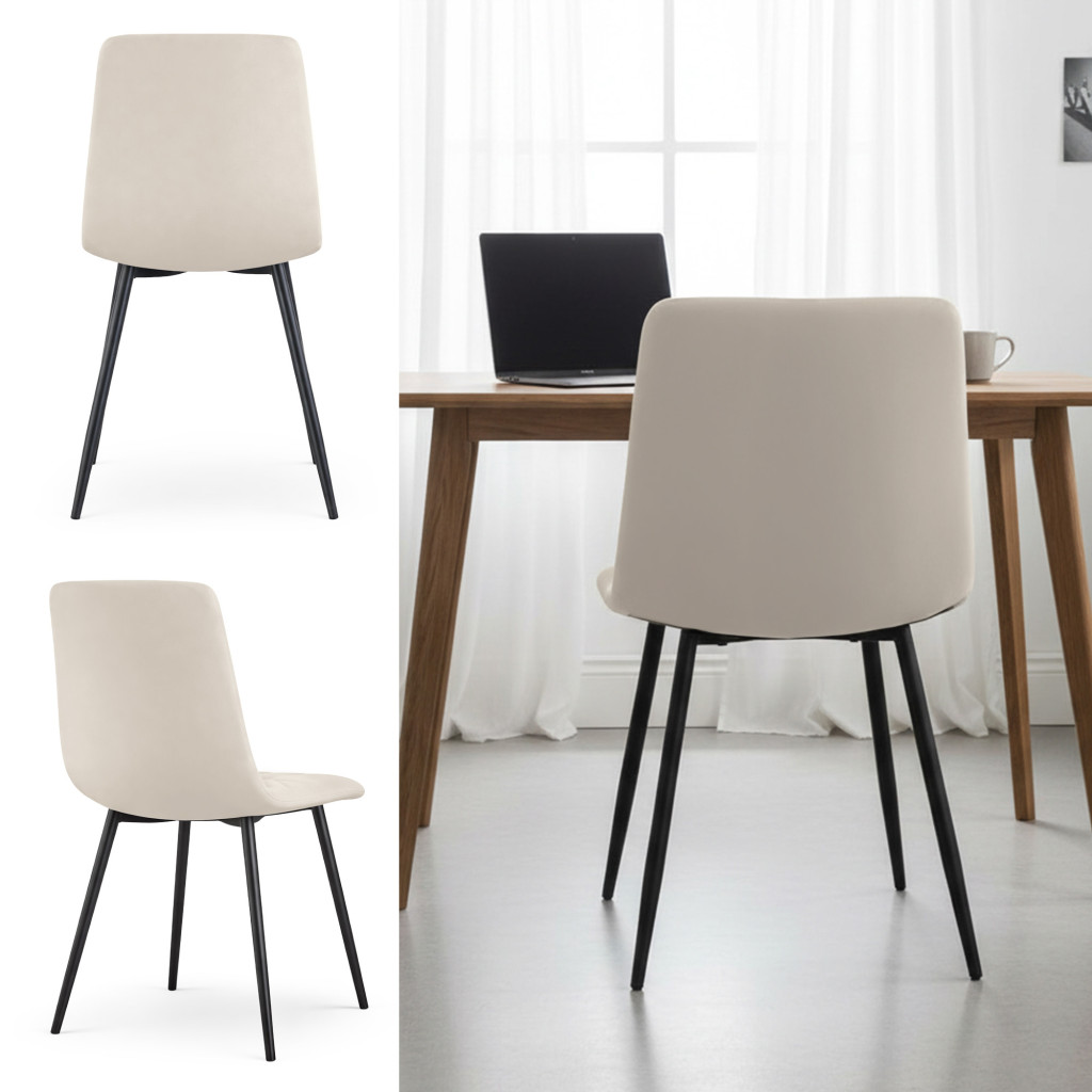 Set 4 scaune dining tapitate Nero din catifea, sezut matlasat, picioare metalice, 46x44x87 cm, maxim 130 kg, bej - imagine 7