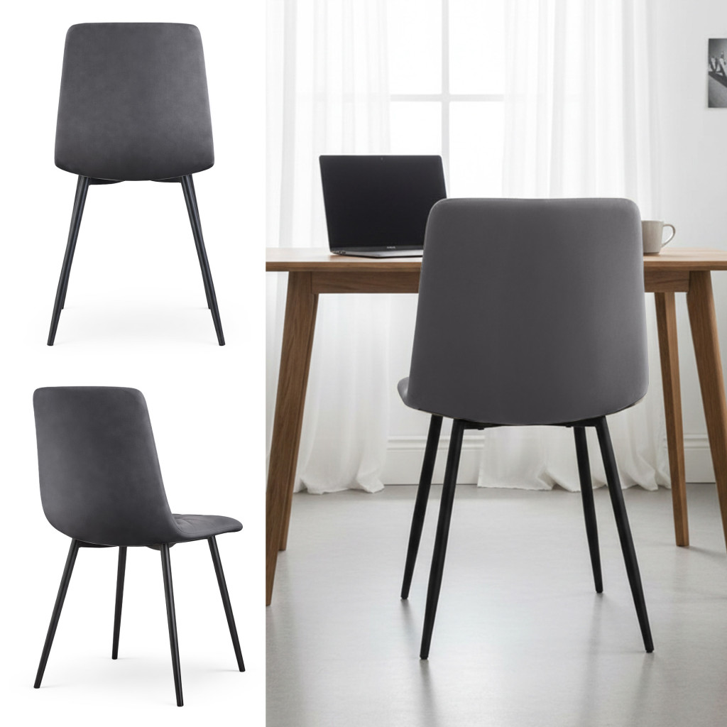 Set 4 scaune tapitate din catifea Milo, sezut matlasat, picioare metalice, 46x44x87 cm, maxim 130 kg, gri grafit - imagine 5
