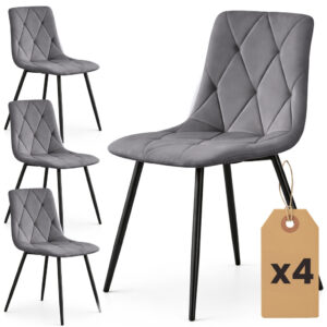 Set 4 scaune tapitate din catifea Milo, sezut matlasat, picioare metalice, 46x44x87 cm, maxim 130 kg, gri grafit