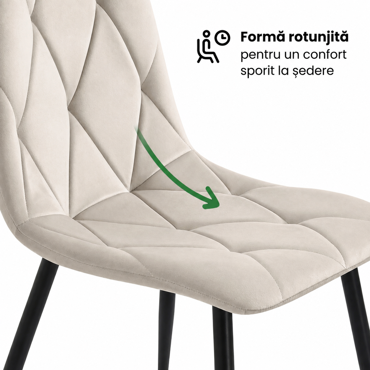 Set 4 scaune tapitate din catifea Milo, sezut matlasat, picioare metalice, 46x44x87 cm, maxim 130 kg, bej - imagine 3