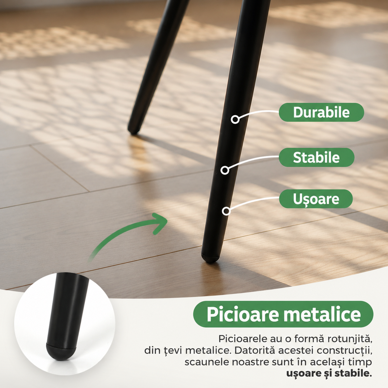 Set 4 scaune tapitate din catifea Milo, sezut matlasat, picioare metalice, 46x44x87 cm, maxim 130 kg, bej - imagine 7