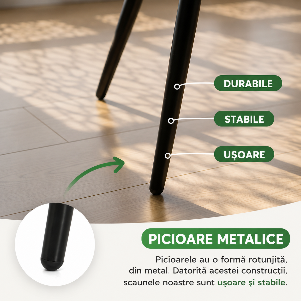 Set 4 scaune tapitate din catifea Milo, sezut matlasat, picioare metalice, 46x44x87 cm, maxim 130 kg, verde - imagine 3