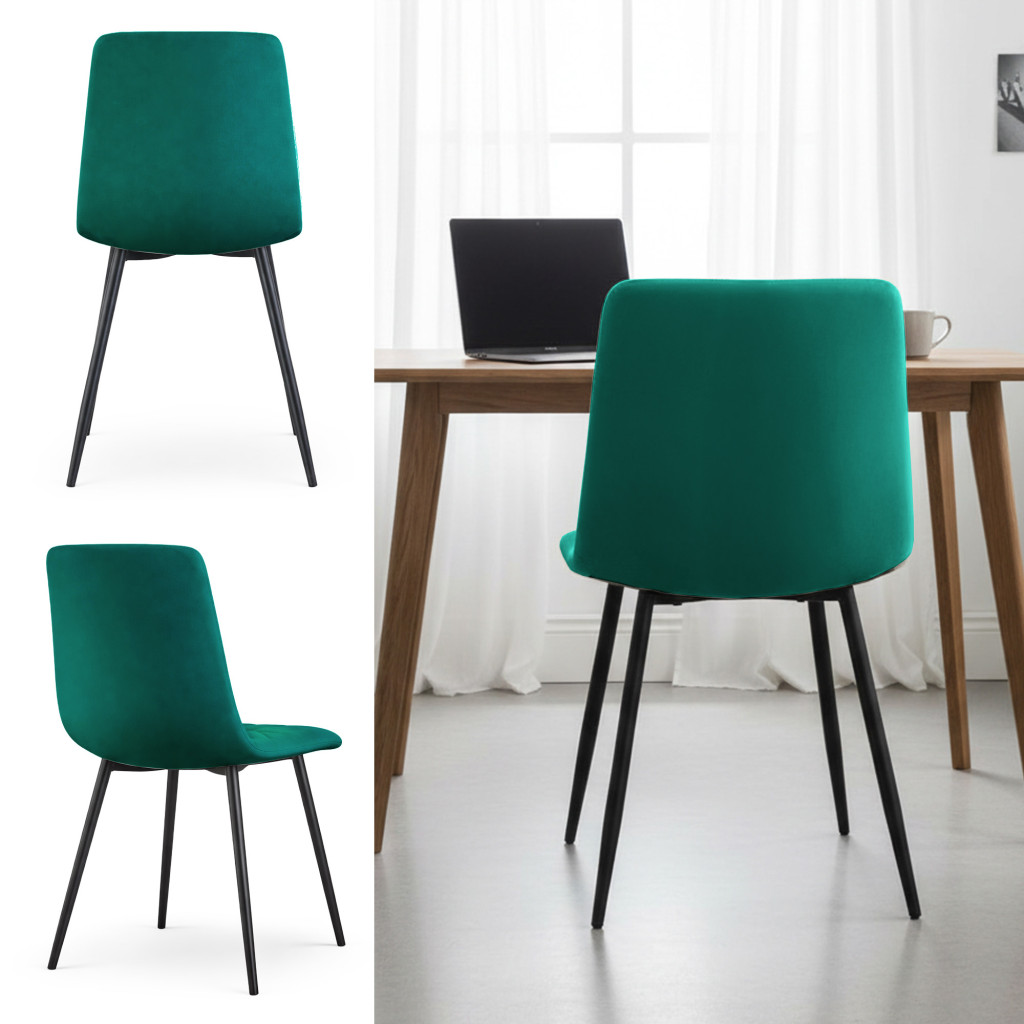 Set 4 scaune tapitate din catifea Milo, sezut matlasat, picioare metalice, 46x44x87 cm, maxim 130 kg, verde - imagine 11