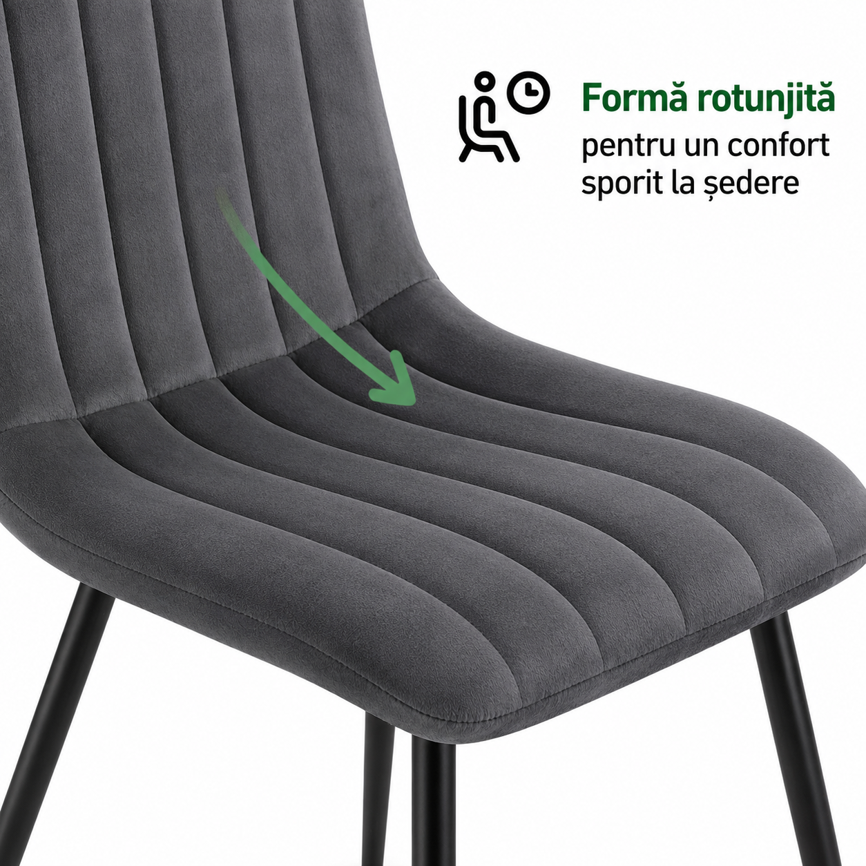 Set 4 scaune dining tapitate din catifea, capitonate Livo, 46x44x87 cm, maxim 130 kg, gri inchis - imagine 3