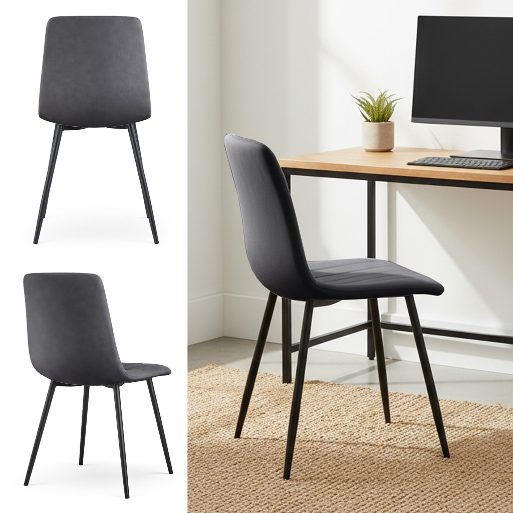 Set 4 scaune dining tapitate din catifea, capitonate Livo, 46x44x87 cm, maxim 130 kg, gri inchis - imagine 8