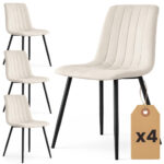Set 4 scaune dining tapitate din catifea, capitonate Livo, 46x44x87 cm, maxim 130 kg, bej