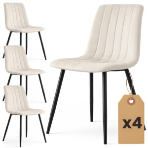 Set 4 scaune dining tapitate din catifea, capitonate Livo, 46x44x87 cm, maxim 130 kg, bej