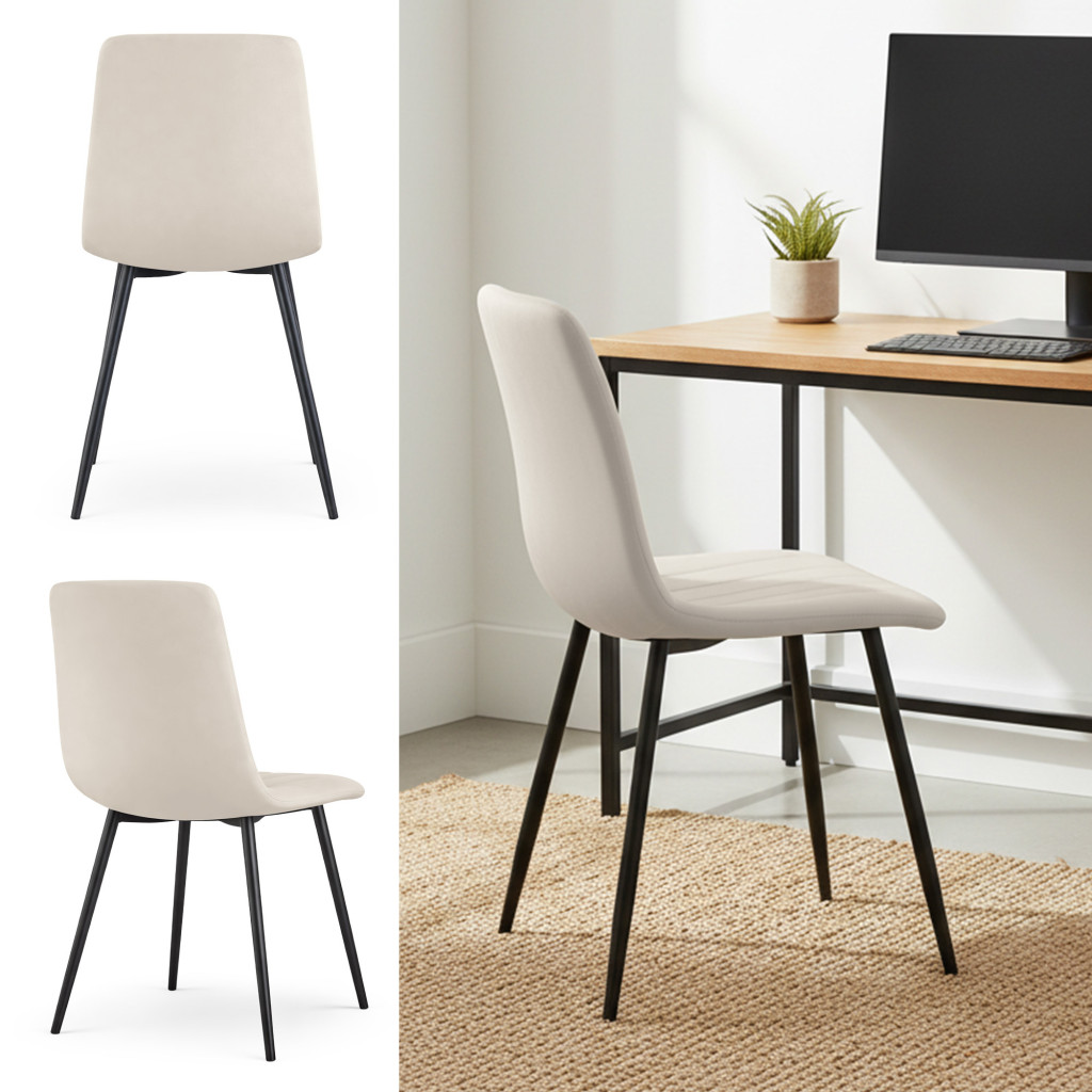 Set 4 scaune dining tapitate din catifea, capitonate Livo, 46x44x87 cm, maxim 130 kg, bej - imagine 7