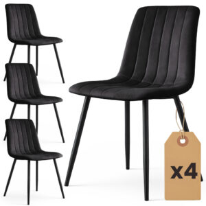 Set 4 scaune dining tapitate din catifea, capitonate Livo, 46x44x87 cm, maxim 130 kg, negru