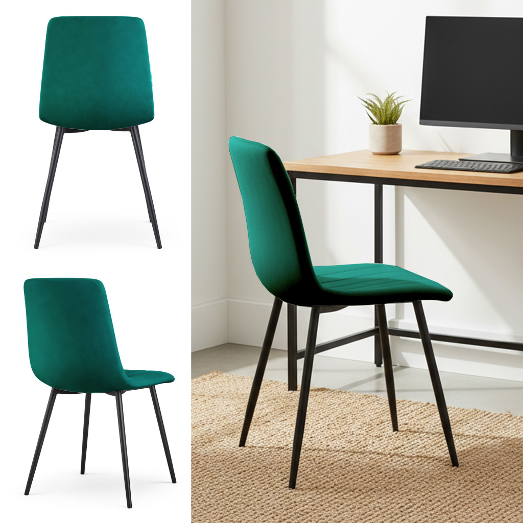 Set 4 scaune dining tapitate din catifea, capitonate Livo, 46x44x87 cm, maxim 130 kg, verde - imagine 8