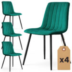 Set 4 scaune dining tapitate din catifea, capitonate Livo, 46x44x87 cm, maxim 130 kg, verde