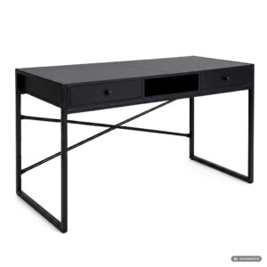 Birou stil industrial, MDF melaminat, cu 2 sertare si raft, cadru metalic, 123x48x81 cm, negru