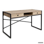 Birou stil industrial, MDF melaminat, cu 2 sertare si raft, cadru metalic, 123x48x81 cm, stejar sonoma