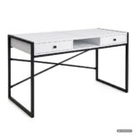 Birou stil industrial, MDF melaminat, cu 2 sertare si raft, cadru metalic, 123x48x81 cm, alb