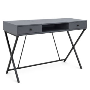Birou stil industrial, MDF melaminat, cu 2 sertare si raft, cadru metalic, 120x50x81 cm, gri grafit