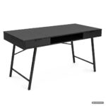 Birou industrial, MDF melaminat, cu 2 sertare si raft, cadru metalic, 120x50x81 cm, negru