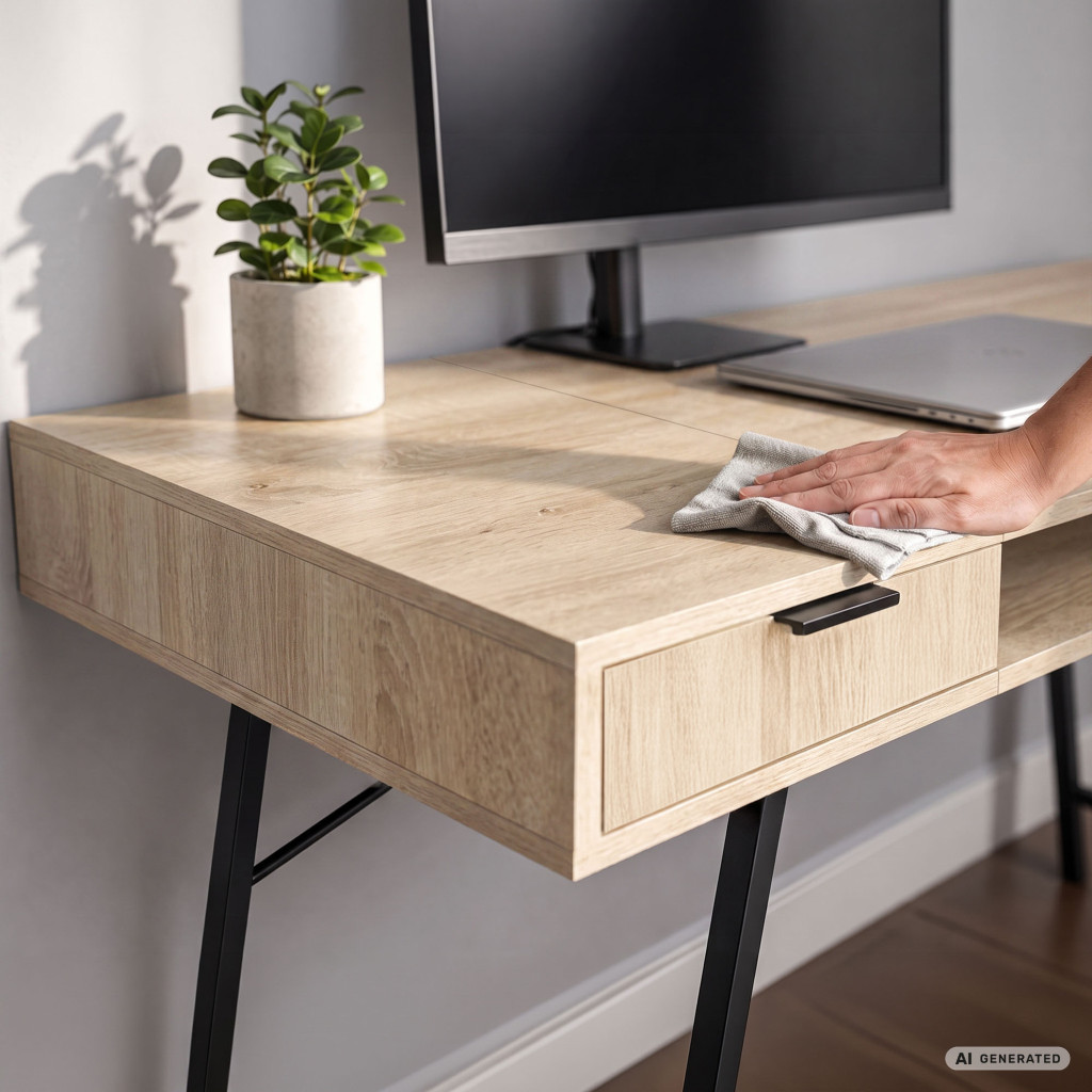 Birou industrial, MDF melaminat, cu 2 sertare si raft, cadru metalic, 120x50x81 cm, stejar sonoma - imagine 5
