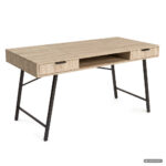 Birou industrial, MDF melaminat, cu 2 sertare si raft, cadru metalic, 120x50x81 cm, stejar sonoma