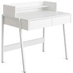 Birou compact, MDF melaminat, cu 2 sertare si raft, cadru metalic, 78x48x95 cm, alb