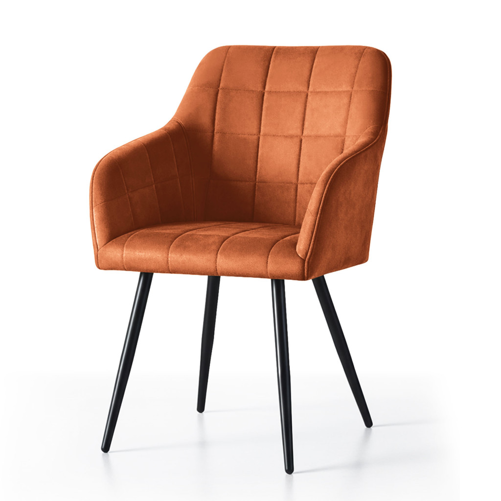 Set 2 scaune dining tapitate cu velur Luxano, cusaturi patrate, 54x58x82 cm, aramiu - imagine 2