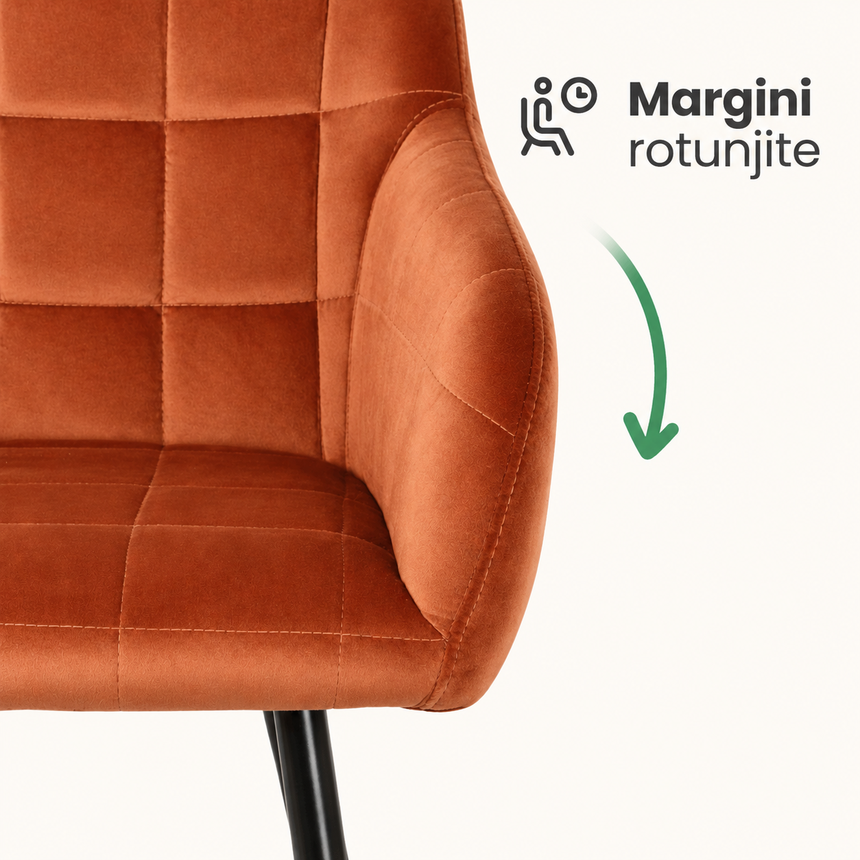Set 2 scaune dining tapitate cu velur Luxano, cusaturi patrate, 54x58x82 cm, aramiu - imagine 3