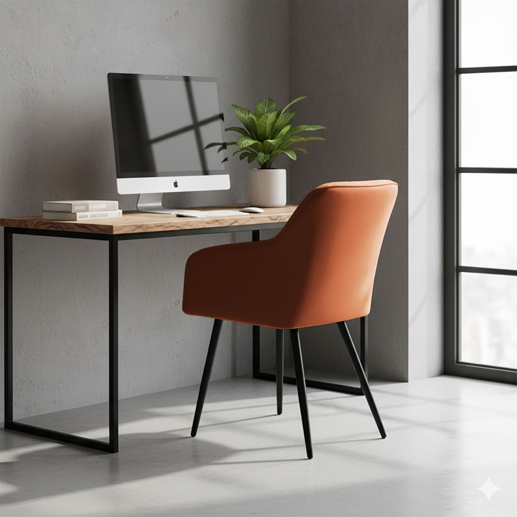 Set 2 scaune dining tapitate cu velur Luxano, cusaturi patrate, 54x58x82 cm, aramiu - imagine 10