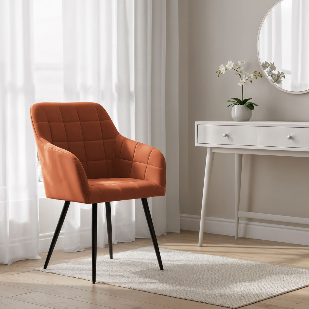 Set 2 scaune dining tapitate cu velur Luxano, cusaturi patrate, 54x58x82 cm, aramiu - imagine 12