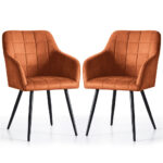 Set 2 scaune dining tapitate cu velur Luxano, cusaturi patrate, 54x58x82 cm, aramiu