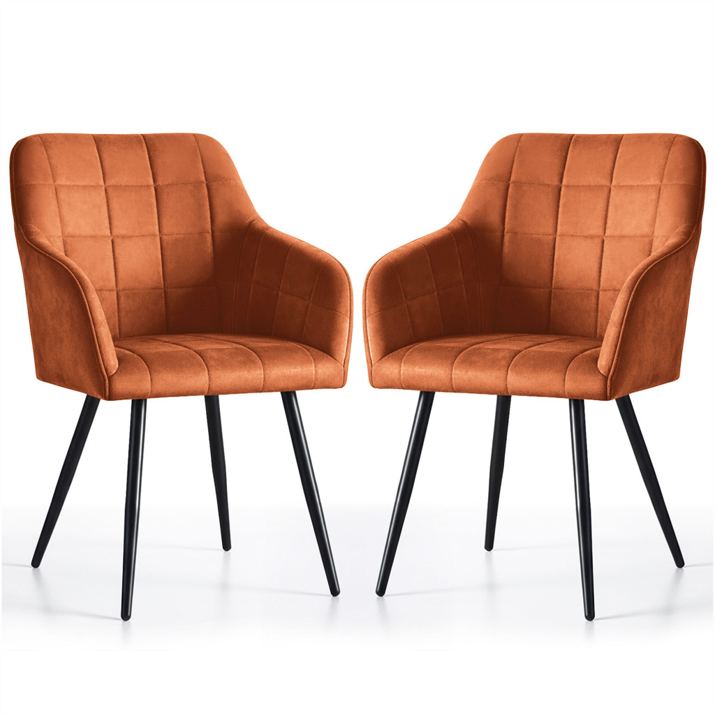Set 2 scaune dining tapitate cu velur Luxano, cusaturi patrate, 54x58x82 cm, aramiu
