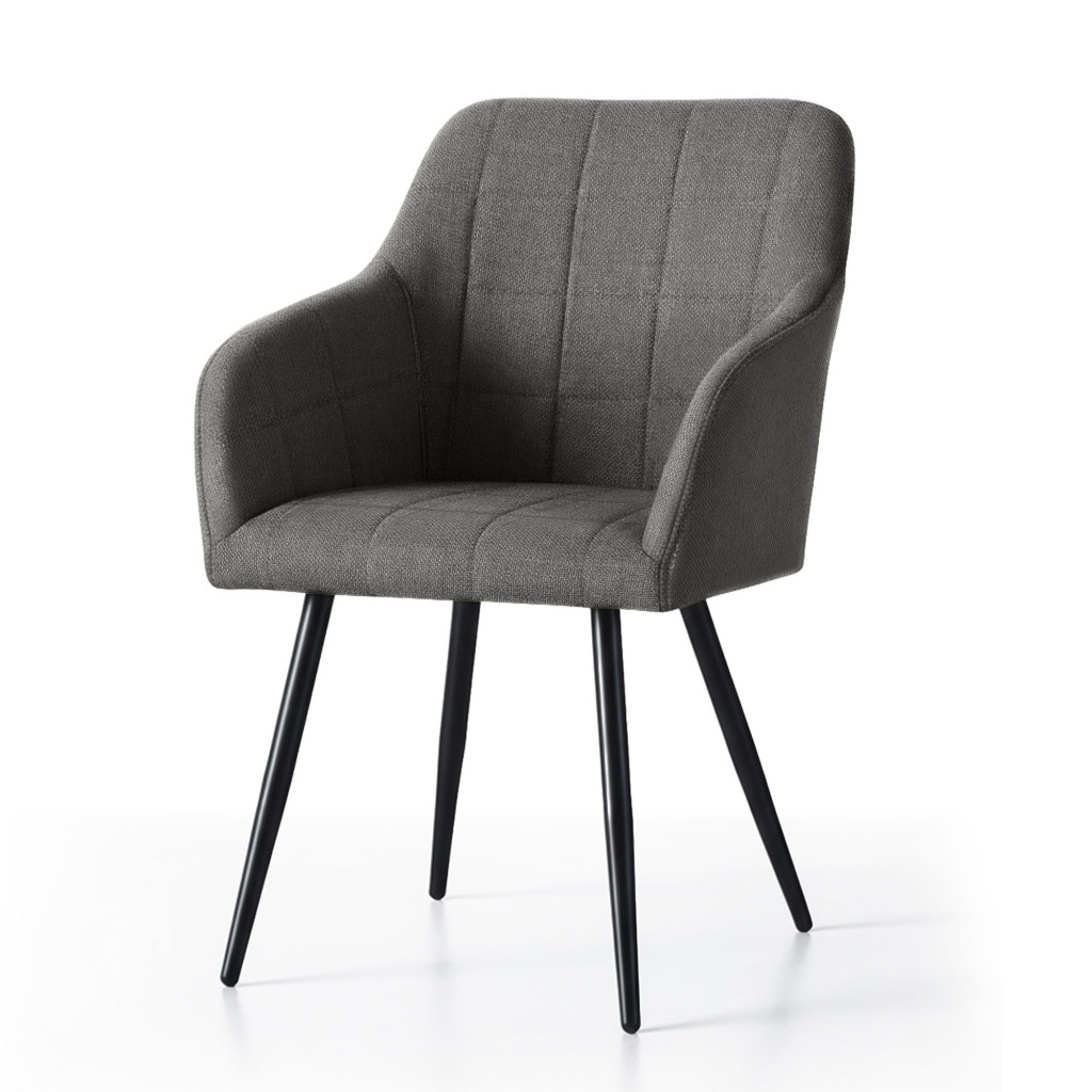 Set 2 scaune dining tapitate cu velur Luxano, cusaturi patrate, 54x58x82 cm, gri inchis - imagine 2