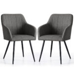 Set 2 scaune dining tapitate cu velur Luxano, cusaturi patrate, 54x58x82 cm, gri inchis