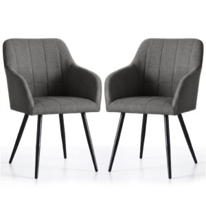 Set 2 scaune dining tapitate cu velur Luxano, cusaturi patrate, 54x58x82 cm, gri inchis