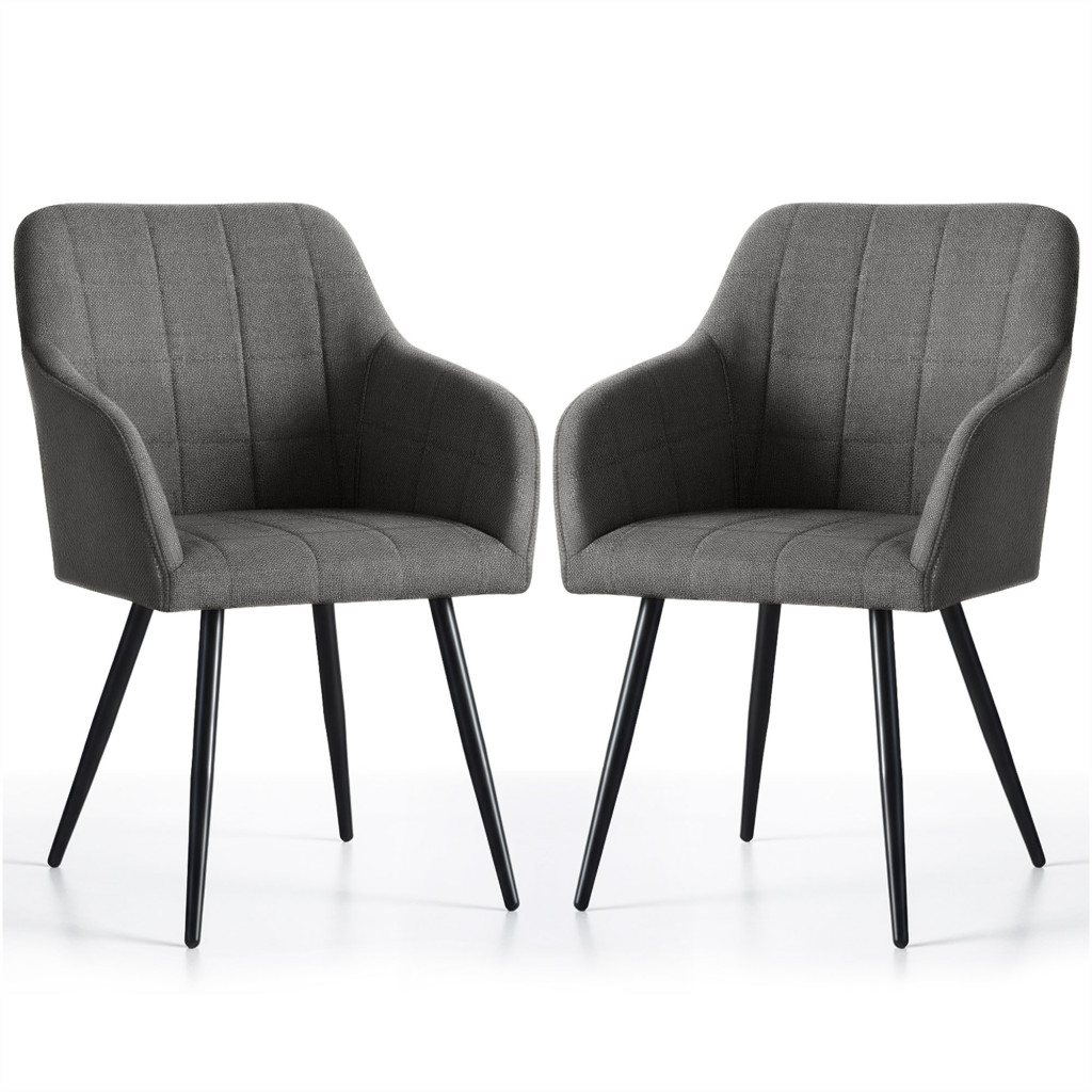 Set 2 scaune dining tapitate cu velur Luxano, cusaturi patrate, 54x58x82 cm, gri inchis