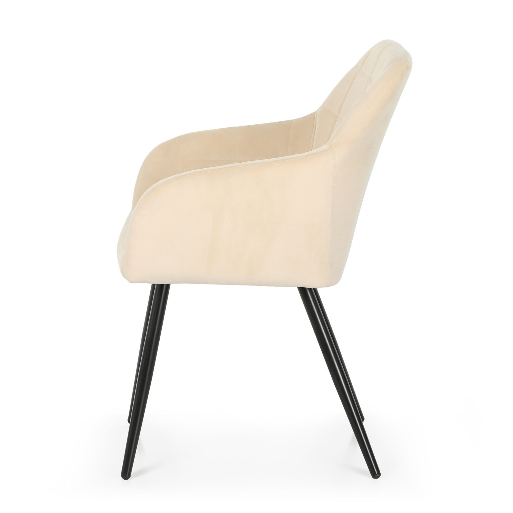 Set 2 scaune dining tapitate cu velur Luxano, cusaturi patrate, 54x58x82 cm, bej deschis - imagine 3