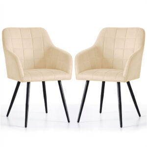 Set 2 scaune dining tapitate cu velur Luxano, cusaturi patrate, 54x58x82 cm, bej deschis