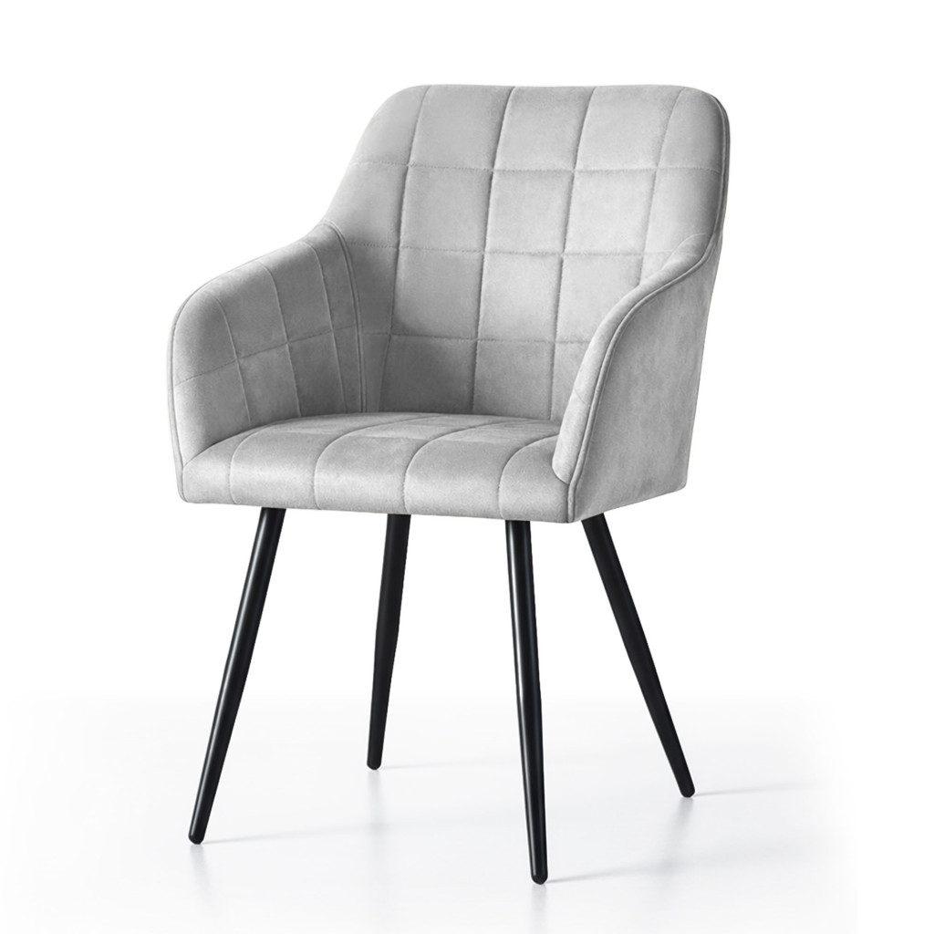 Set 2 scaune dining tapitate cu velur Luxano, cusaturi patrate, 54x58x82 cm, gri - imagine 2