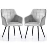 Set 2 scaune dining tapitate cu velur Luxano, cusaturi patrate, 54x58x82 cm, gri