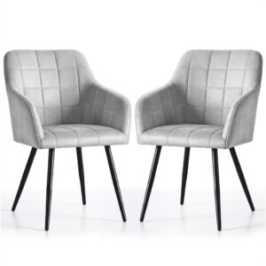 Set 2 scaune dining tapitate cu velur Luxano, cusaturi patrate, 54x58x82 cm, gri