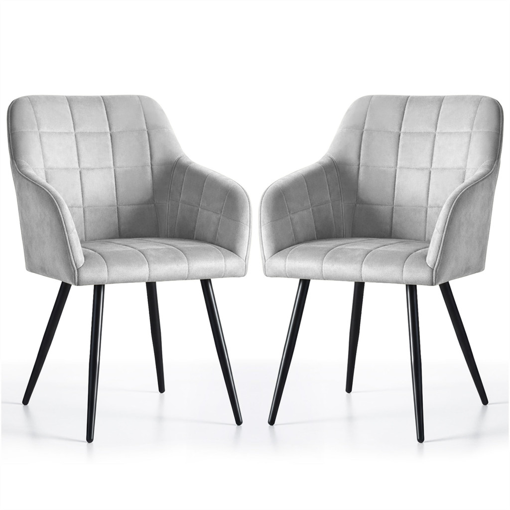 Set 2 scaune dining tapitate cu velur Luxano, cusaturi patrate, 54x58x82 cm, gri