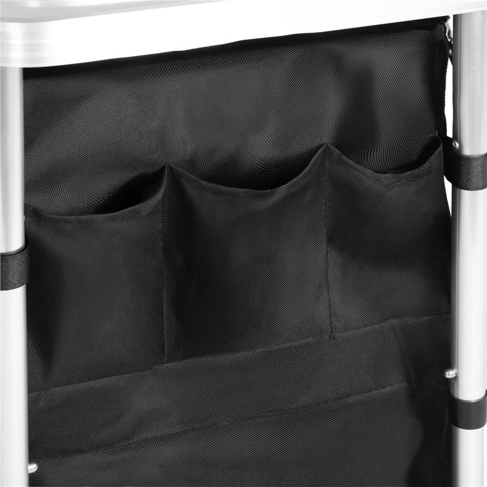 Bucatarie de camping pliabila cu 3 blaturi MDF, cadru aluminiu, portabila pentru exterior, 175x45x110 cm, gri - imagine 21