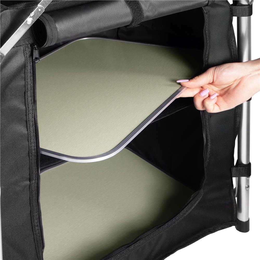 Bucatarie de camping pliabila cu 3 blaturi MDF, cadru aluminiu, portabila pentru exterior, 175x45x110 cm, gri - imagine 23