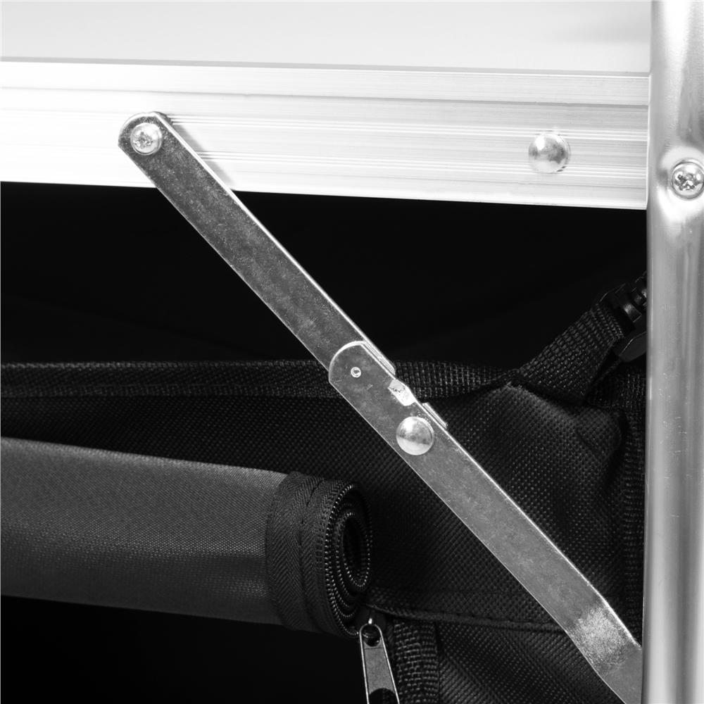 Bucatarie de camping pliabila cu 3 blaturi MDF, cadru aluminiu, portabila pentru exterior, 175x45x110 cm, gri - imagine 25