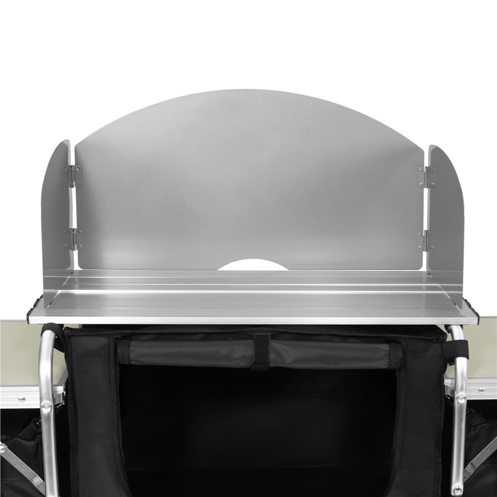 Bucatarie de camping pliabila cu 3 blaturi MDF, cadru aluminiu, portabila pentru exterior, 175x45x110 cm, gri - imagine 27