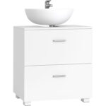 VASAGLE Dulap de baie sub lavoar cu 2 sertare glisante si 6 compartimente pentru organizare, compatibil cu lavoare fara piedestal, (nu include lavoar), 60x30x64 cm, alb