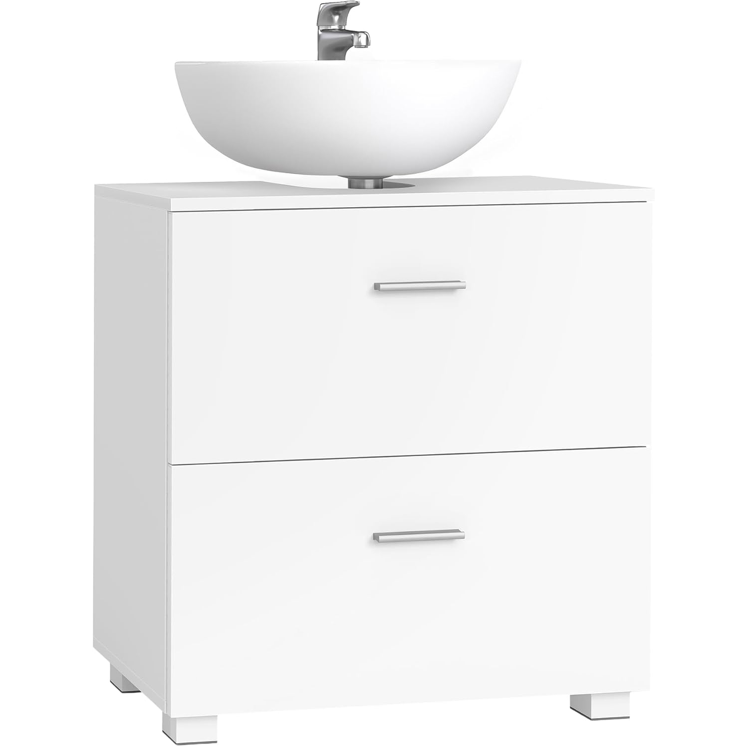 VASAGLE Dulap de baie sub lavoar cu 2 sertare glisante si 6 compartimente pentru organizare, compatibil cu lavoare fara piedestal, (nu include lavoar), 60x30x64 cm, alb