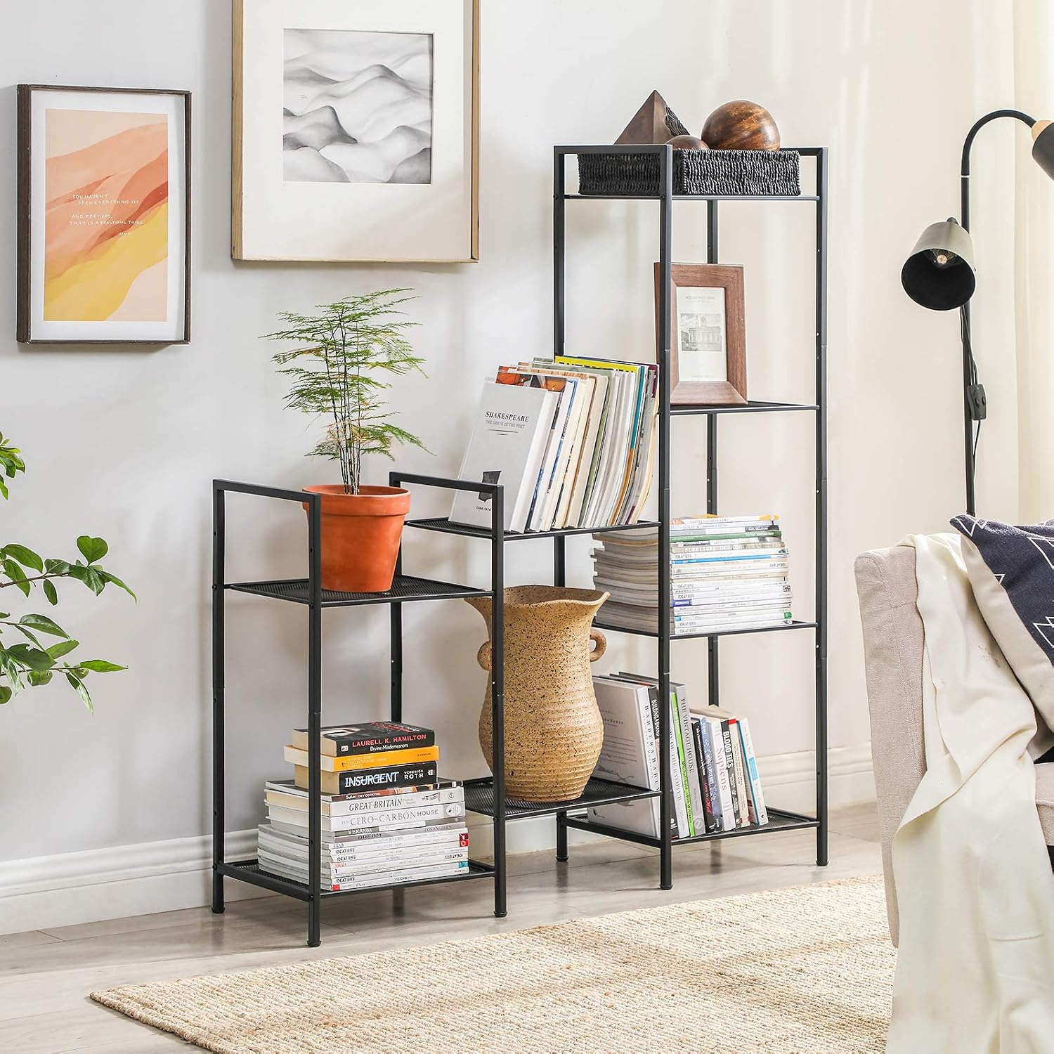SONGMICS Raft metalic cu 3 niveluri, polite ajustabile, pentru baie sau bucatarie, stil industrial, 38x30x72 cm, negru - imagine 9