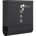 SONGMICS Cutie postala cu compartiment pentru ziare, pentru gard sau perete, cu incuietoare si vizor, 31x10x34 cm, negru